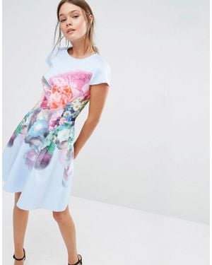 Ted Baker Bowkay Skater Dress In Focus Bouquet Print - Blue