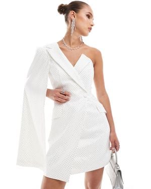 Lavish Alice Crystal Embellished Cape Blazer Dress - White