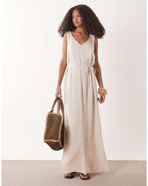 Jdy Tie Waist Linen Blend Maxi Dress - Natural