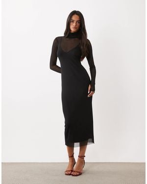 AFRM Shailene Mesh Turtleneck Cami Lining Bodycon Midi Dress - Black