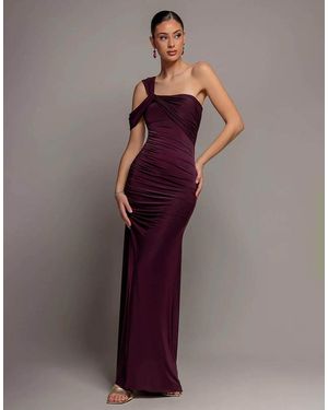 Goddiva One Shoulder Asymmetric Twist Maxi Dress - Purple