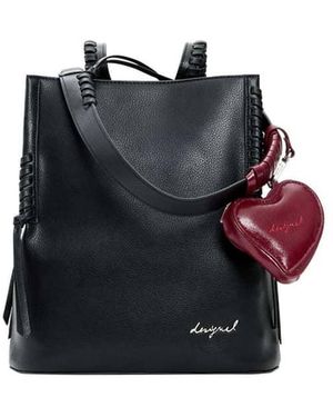 Desigual Mochila Mediana Negra Con Charm De Corazón - Negro
