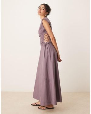 ASOS Sleeveless Midi Dress With Ruched Bodice And Lace Up Side - Pink