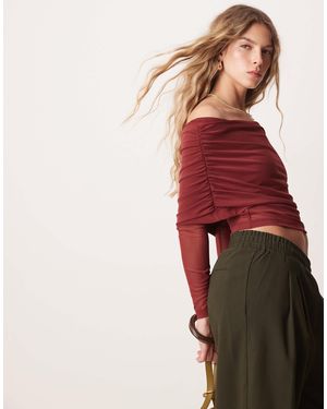 ASOS – langärmliges, asymmetrisches netzstoff-oberteil - Rot