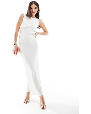 4th & Reckless Fine Knit Sleeveless Twist Bust Detail Maxi Dress - White