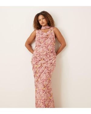 Pretty Lavish Curve Scarf Ruffle Split Front Maxi Dress - Pink