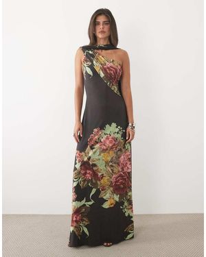 ASOS Maxi Kolomjurk Met Bloemenprint En Sjaalfranjes - Wit