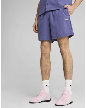 PUMA Wardrobe Essentials Seersucker Relaxed Shorts 6" - Blue