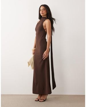 ASOS Scarf Detail Maxi Dress With Plunge Back - Natural