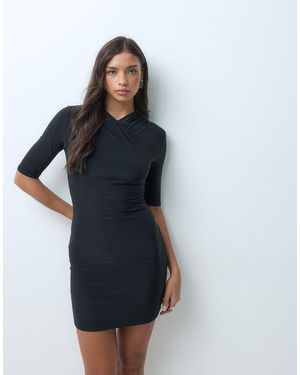 Kaiia Exclusieve Dubbel Gevormde Soepelvallende Wikkeljurk Met Overslagdetail Voor, 3/4-Mouwen, Mini - Blauw