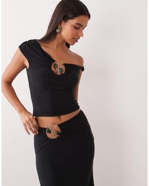 ASOS Set Slinky Hardware Detail Asymmetric Top - Black