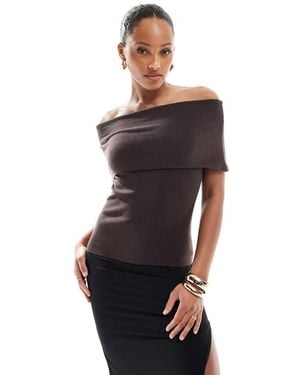 4th & Reckless Deep Foldover Bandeau Longline Knitted Top - Brown