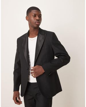 ASOS Linen Blend Slim Tuxedo Suit Trousers - Black