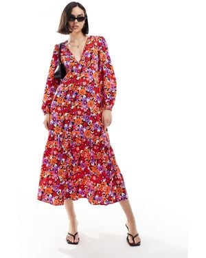 VIOLET ROMANCE Button Through Midaxi Dress - Red