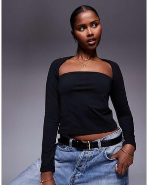 ASOS Shrug Detail Long Sleeve Top With Curve Bust - Blue