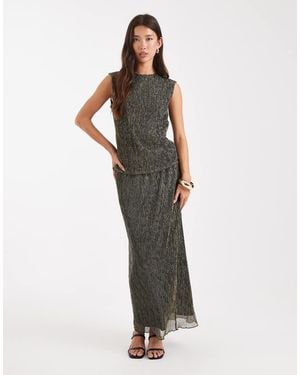French Connection Metallic Plisse Midaxi Skirt Co-Ord