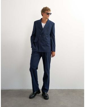 TOPMAN Relaxed Fit Pinstripe Trousers - Blue