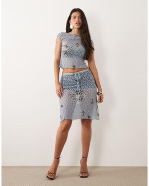 ASOS Co-Ord Printed Lace Midi Skirt - Blue