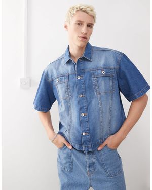Collusion Chemise en jean coupe carrée - délavage moyen - Bleu