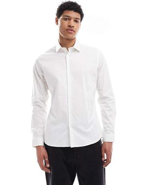 Threadbare Cotton Long Sleeve Slim Fit Shirt With Stretch - White