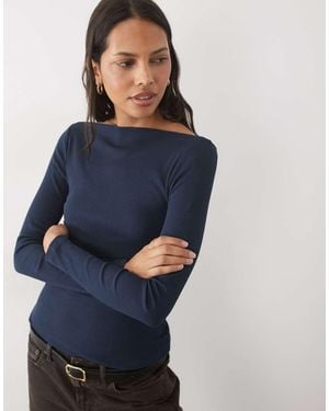 New Look Boat Neck Long Sleeve Top - Blue