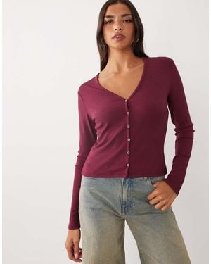 GOOD AMERICAN V-neck Button Down Rib Knit Cardigan - Red