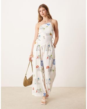 ASOS One Shoulder Open Back Linen Jumpsuit - Natural