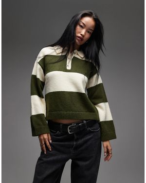 ASOS – gestreiftes rugby-oberteil aus strick mit oversize-passform und kontrastierendem kragen aus popeline - Grün
