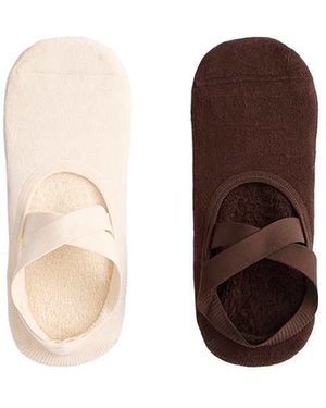Oysho 2 Pairs Of Padded Cotton Blend Yoga And Pilates Socks With Crossover Straps - Natural