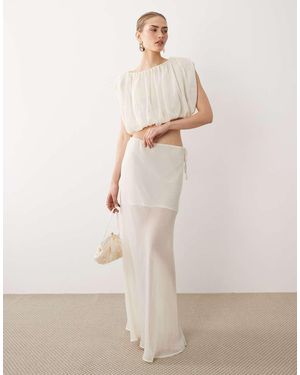 SNDY'S Doorschijnende Maxi Rok Van Chiffon Met Contrast En Gestrikte Zijkant - Naturel