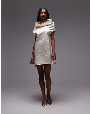 Mango Capsule Premium Satin Mini Dress With Ruched Neck Detail - Grey