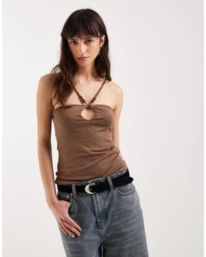Motel Satuna Shimmer Knit Beaded Halter Top - Blue