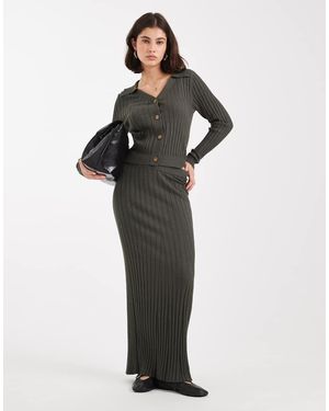 Object Rib Knitted Maxi Skirt Co-ord - Green