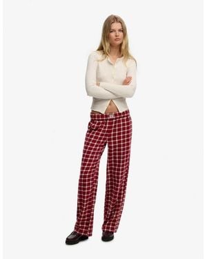 Superdry Cotton Check Elastic Trousers - Red