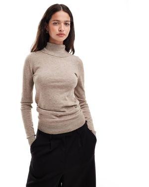 Object Long Sleeve Roll Neck Knitted Top - Brown