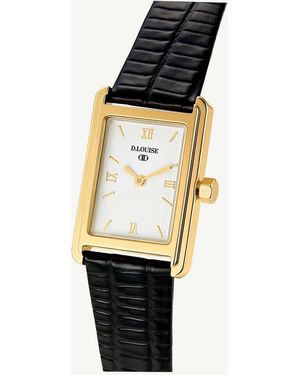 D.Louise Waterproof Tarnish-Free Classic Leather Rectangle Watch - White