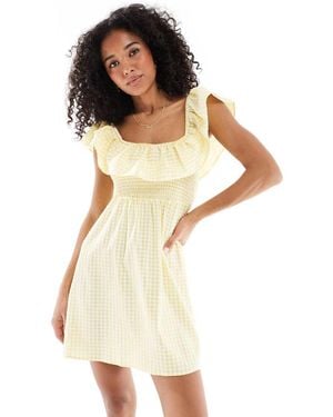 Vero Moda Shirred Bodice Mini Dress With Frill Detail - White