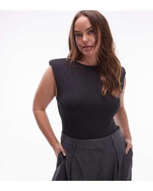 ASOS Asos Design Curve Slinky Sleeveless Shoulder Pad Bodysuit - Blue