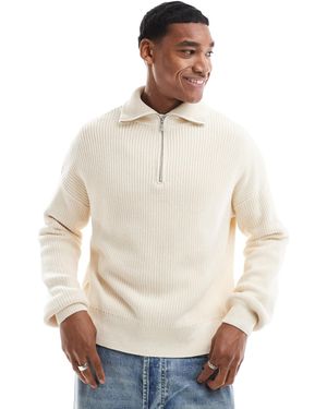 Pull&Bear 1/4 Zip Knitted Sweater - Natural