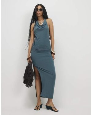 River Island Washed Drape Side Maxi Skirt - Blue