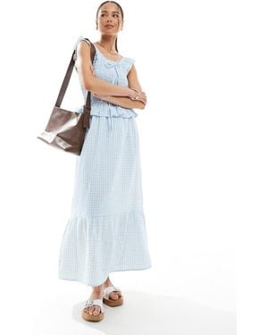 Native Youth Midi Jurk Met Gingham Ruit En Ruches - Wit