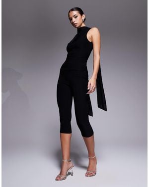 Fashionkilla Exclusive Double Sculpted Slinky High Waisted Capri Pants Co-ord - Blue