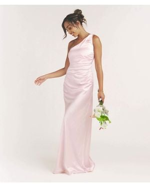 Six Stories One Shoulder Satin Bridesmaid Dress - Pink