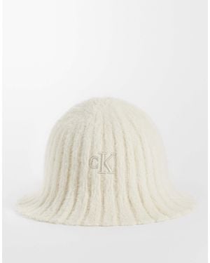 Calvin Klein Monogram Bucket Hat With Scallop Edge - Natural