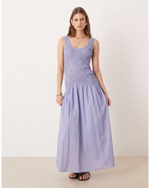Glamorous Shirred Dropped Waist Maxi Dress - Purple