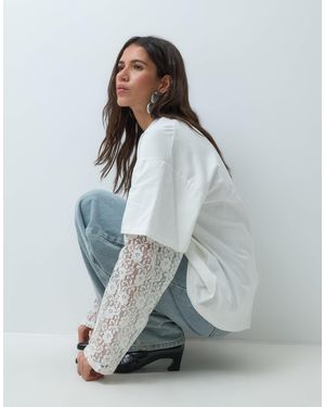ASOS Lace Layer Sleeve Detail T-shirt - Blue
