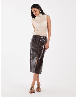 ASOS Tailored Leather Look Midi Pencil Skirt - White