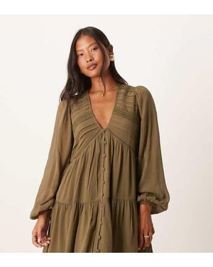 Nobody's Child Petite Marley Boho V-Neck Mini Dress - Brown