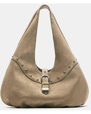 Pull&Bear Maxi Borsa Color Sabbia Con Borchie E Fibbia - Neutro