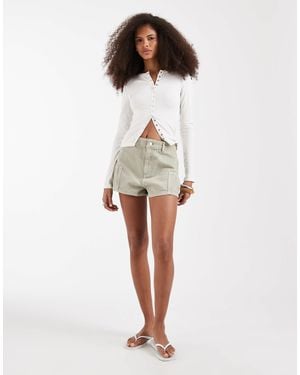 ASOS Denim Pleated Shorts - Natural